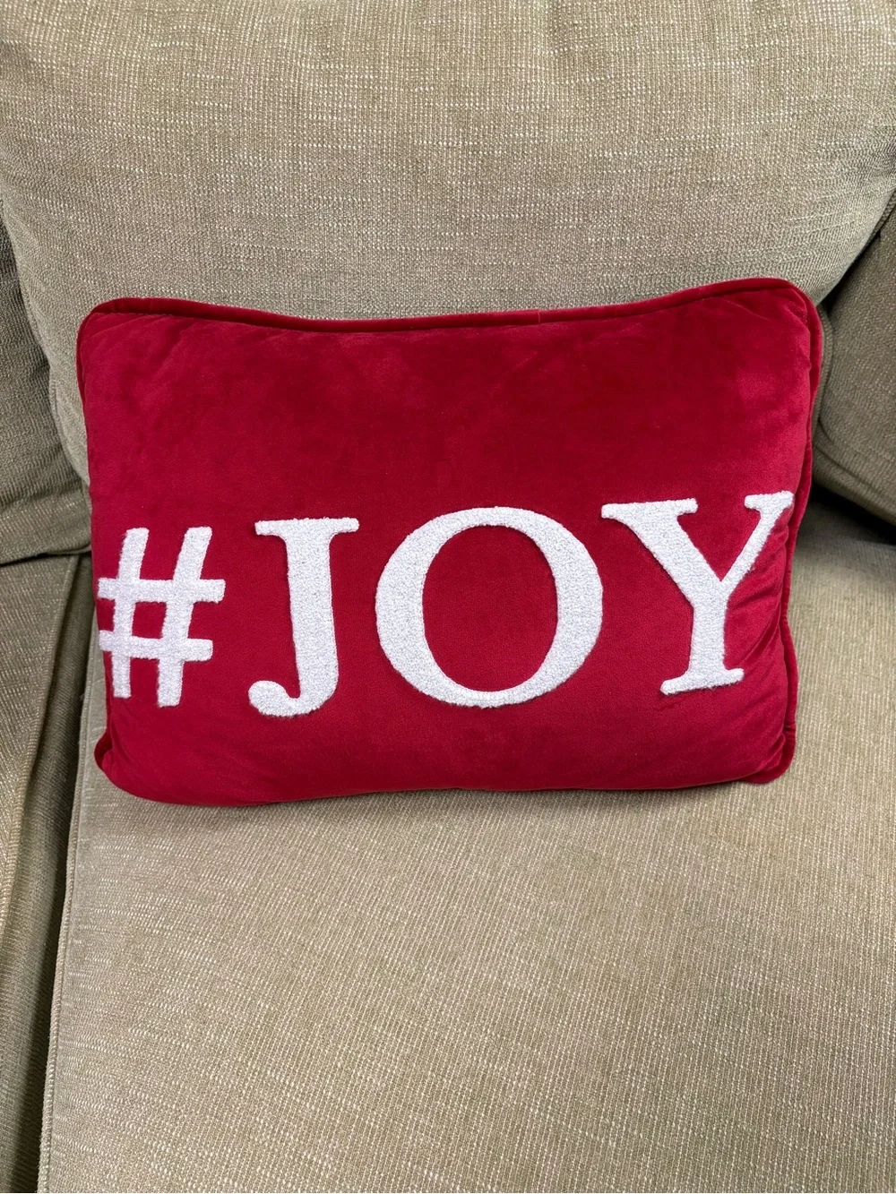 Red #JOY Holiday Throw Pillow - Festive Accent 17x12”